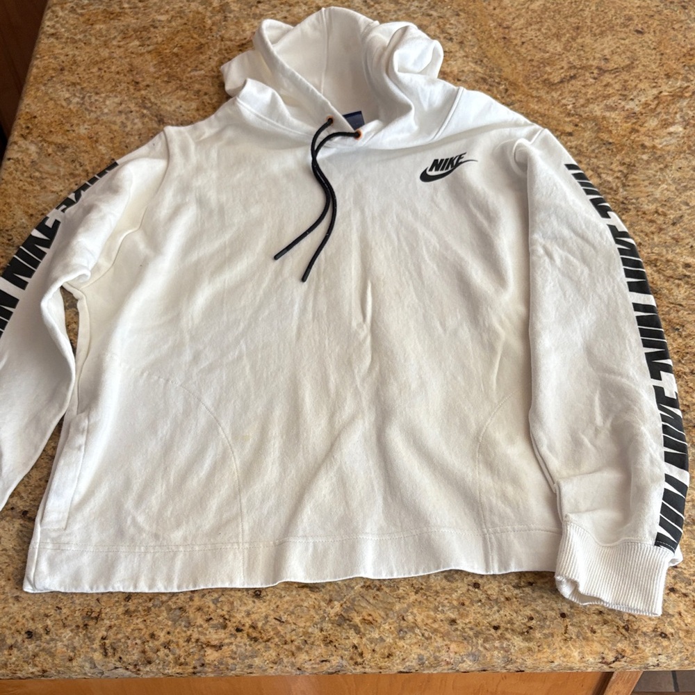 Nike Men's White Hoodie with Black Accents